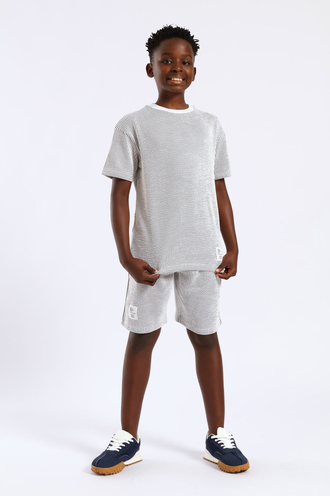 Boys Stripe Seersucker Textured Short - Denim/White