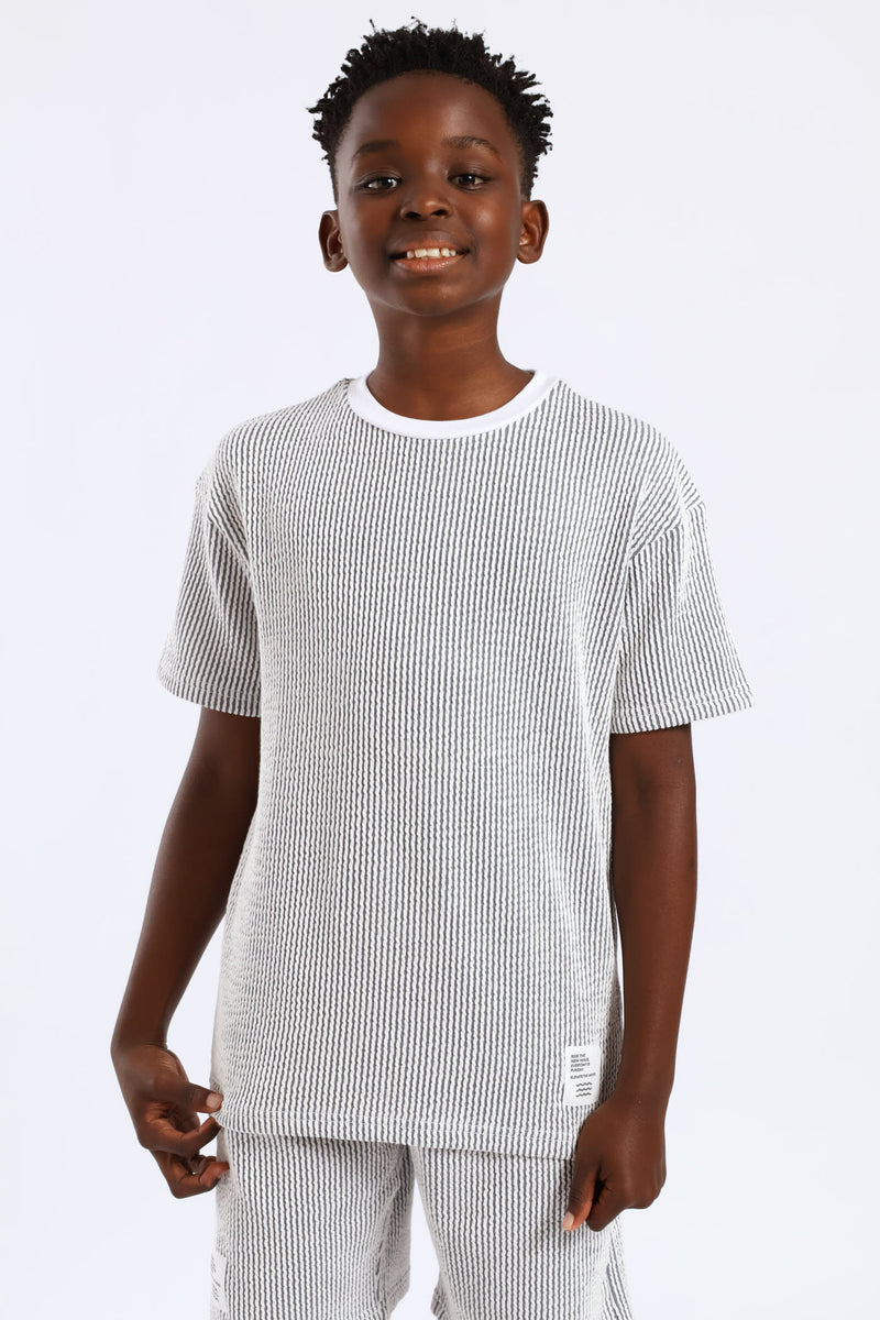 Boys Stripe Seersucker Textured T-Shirt - Denim