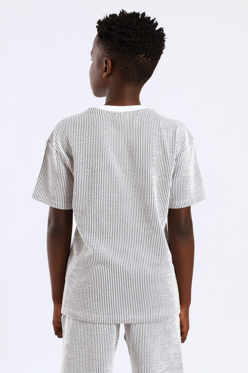 Boys Stripe Seersucker Textured T-Shirt - Denim