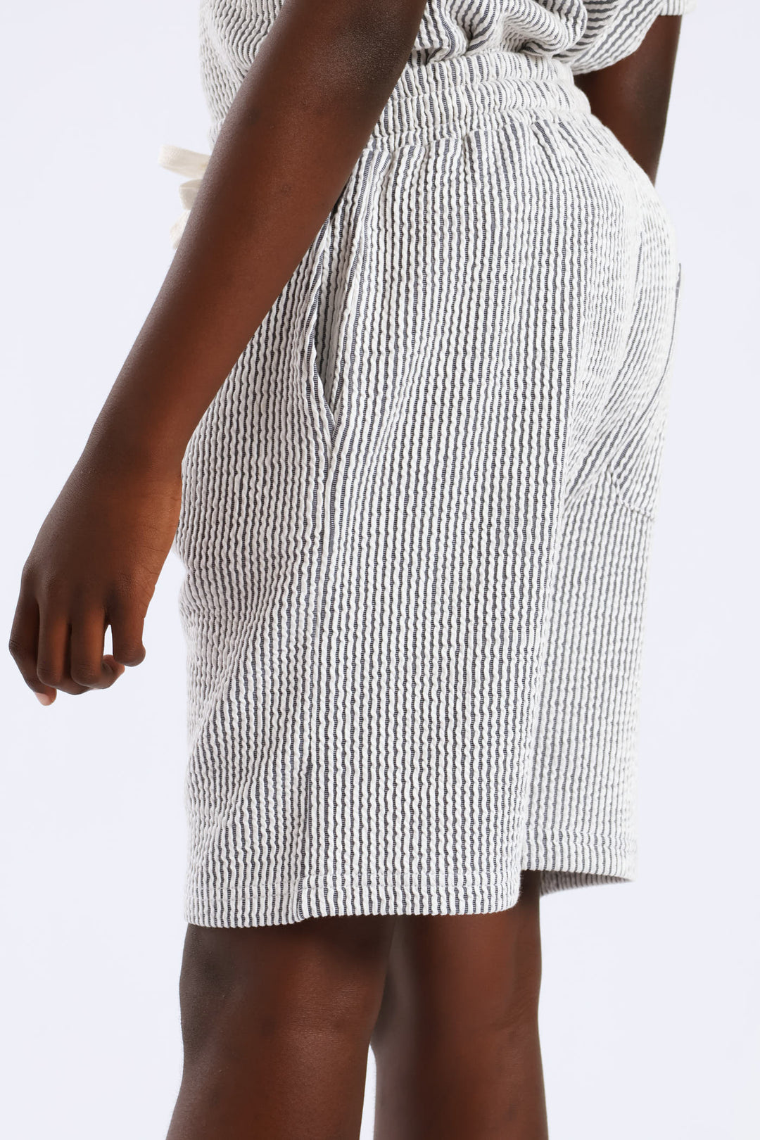 Boys Stripe Seersucker Textured Short - Denim/White