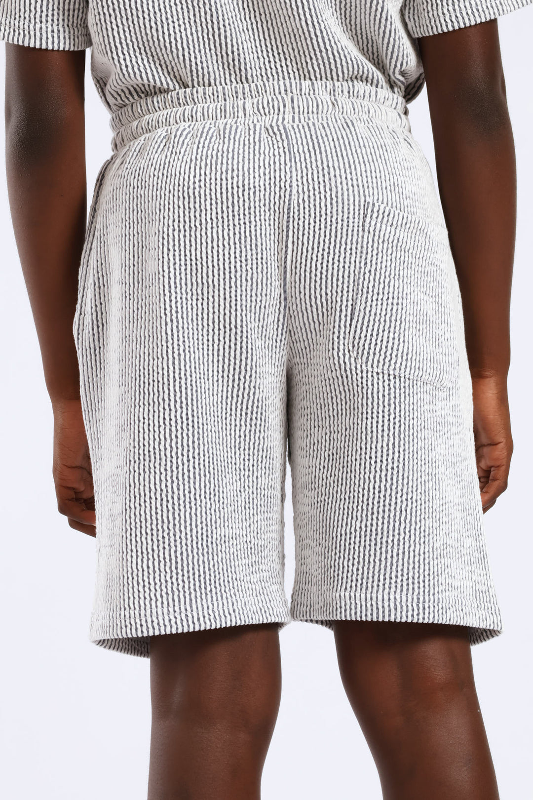 Boys Stripe Seersucker Textured Short - Denim/White