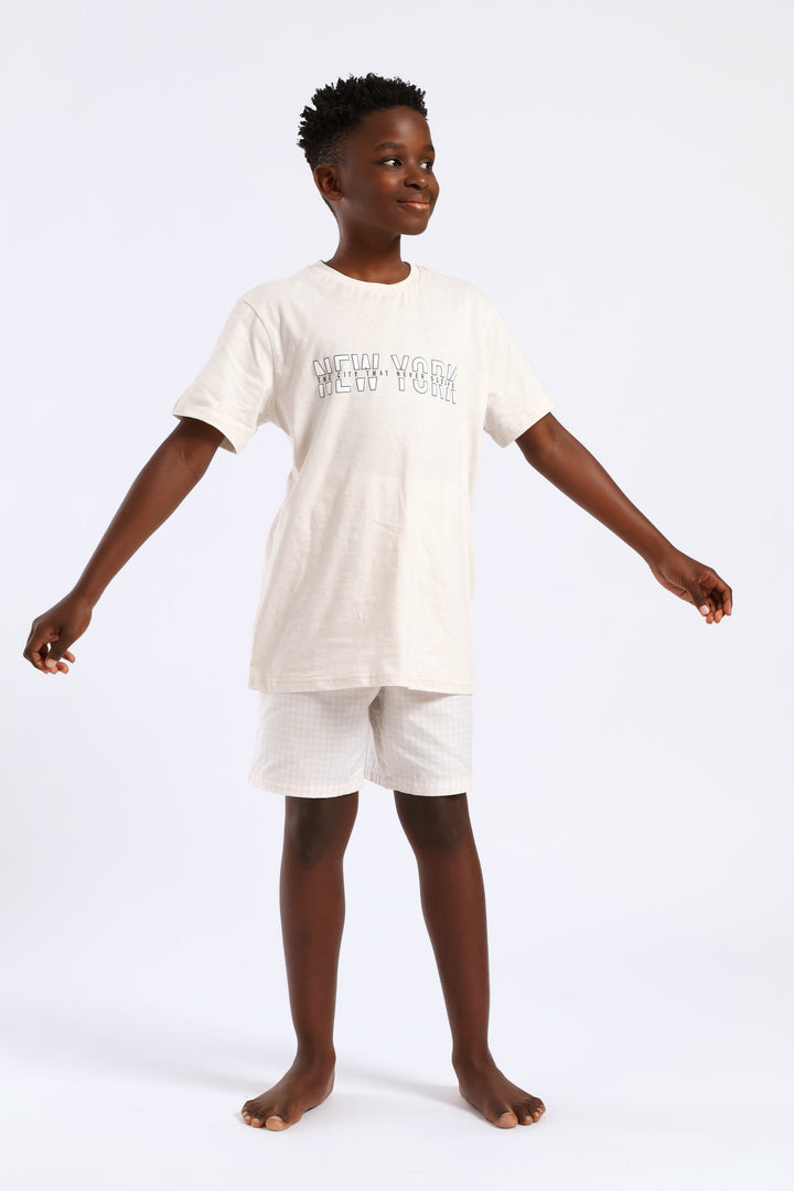 Boys Top & Woven Bottom New York Sleep Set - Stone