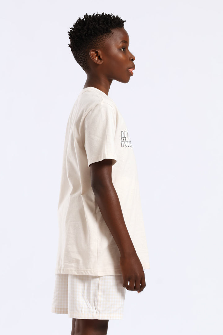 Boys Top & Woven Bottom New York Sleep Set - Stone