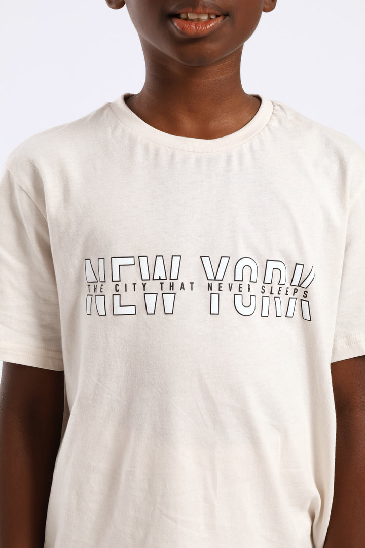 Boys Top & Woven Bottom New York Sleep Set - Stone