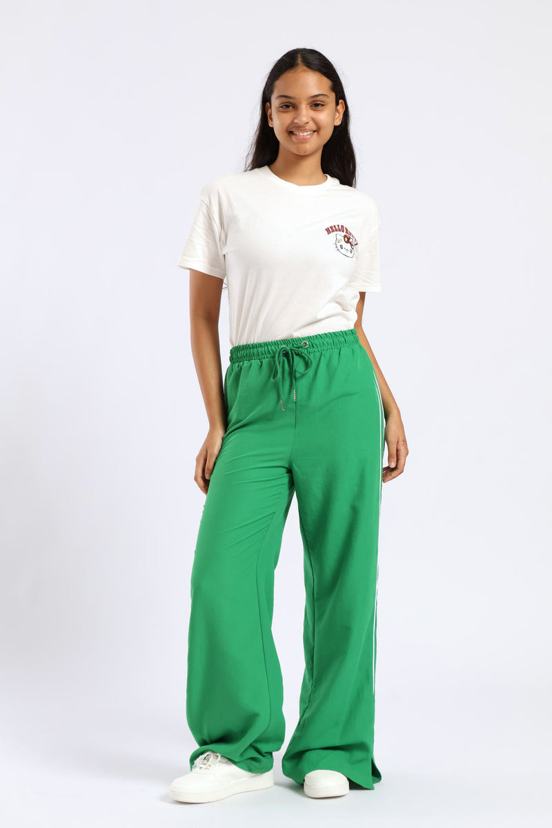 Girls Side Tape Wide Leg Woven Pants - Green