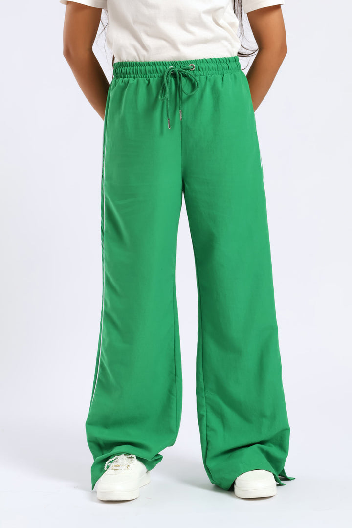 Girls Side Tape Wide Leg Woven Pants - Green