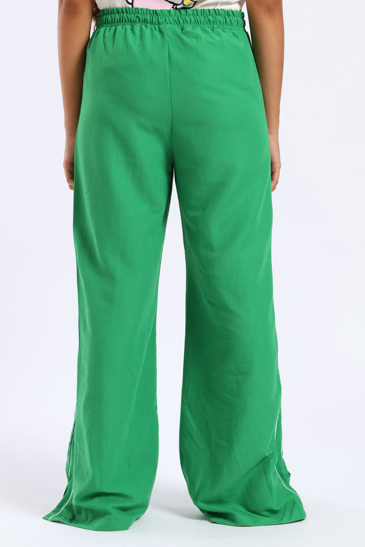 Girls Side Tape Wide Leg Woven Pants - Green