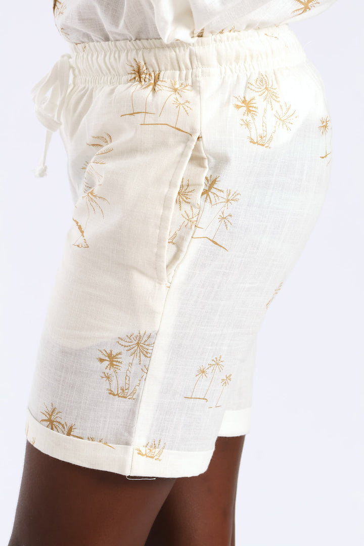 Boys Linen Look Palm Print Short - Natural