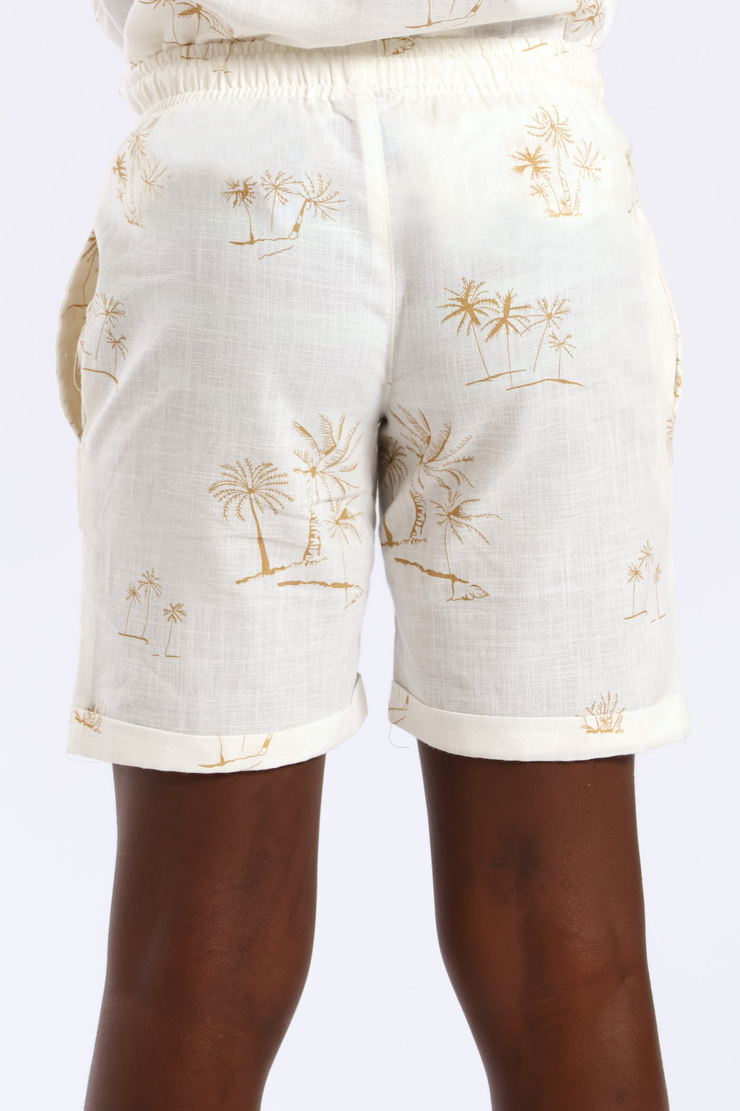Boys Linen Look Palm Print Short - Natural