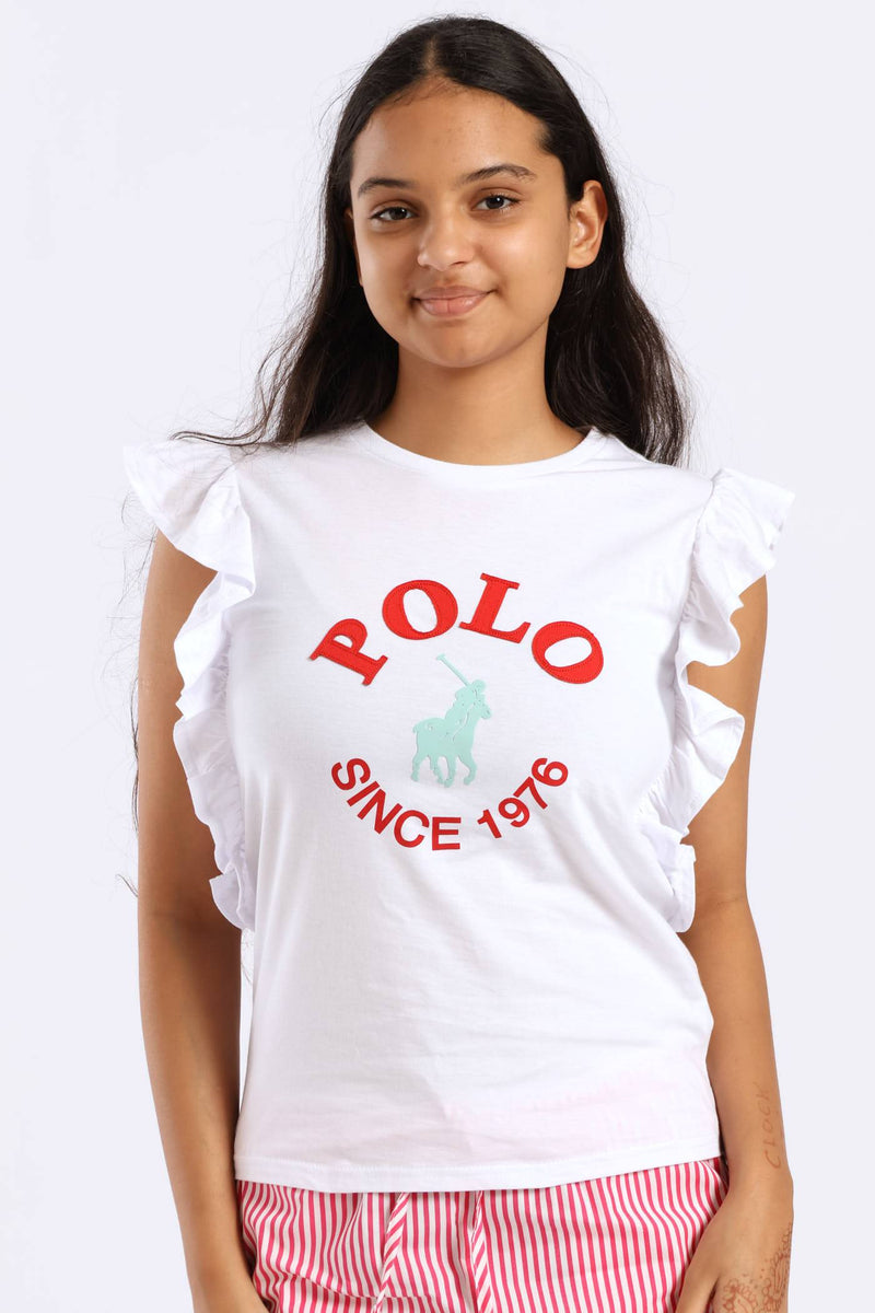 Girls Jessica Frill Tee - White