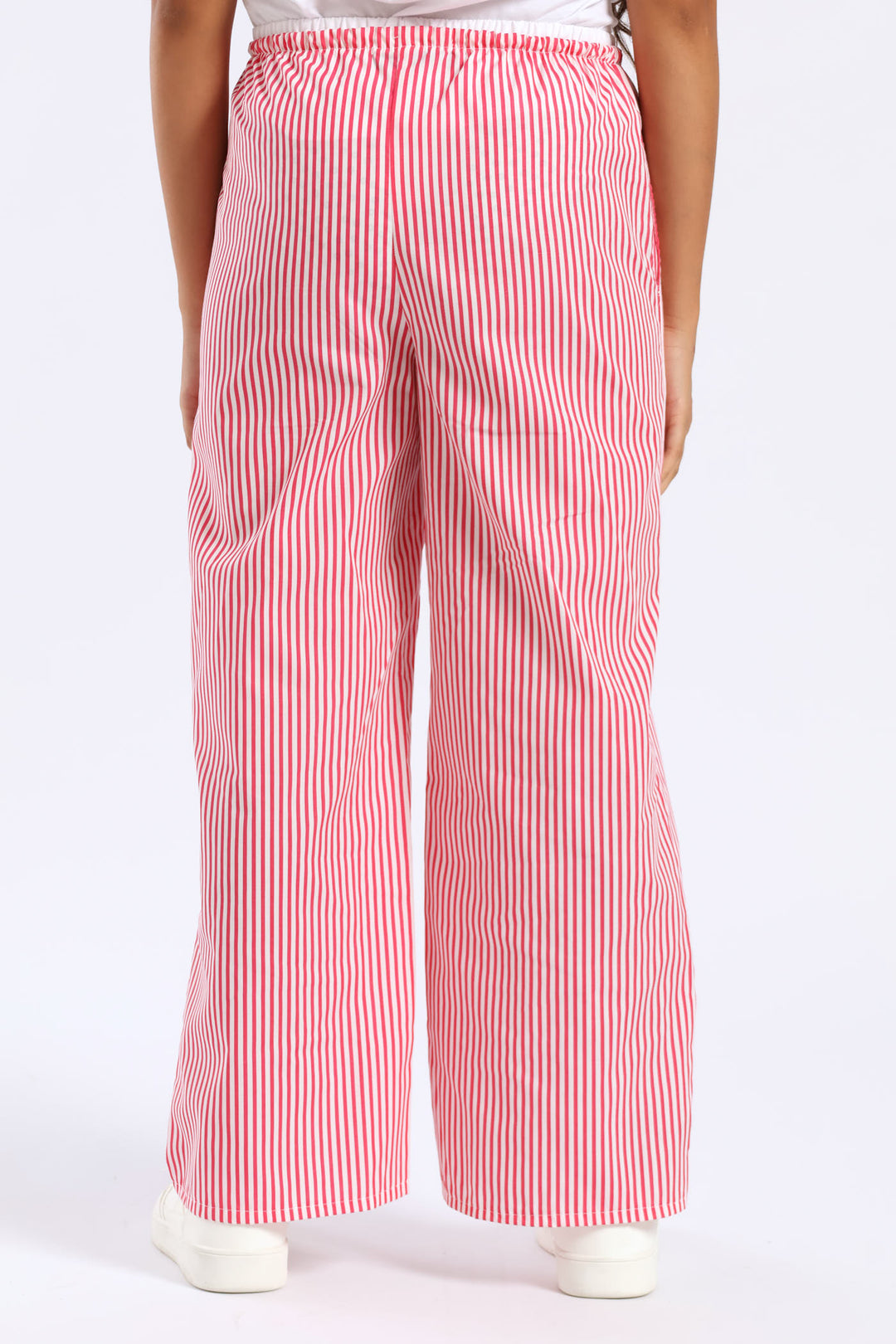 Girls Double Waistband Stripe Wideleg Pant - White/Pink