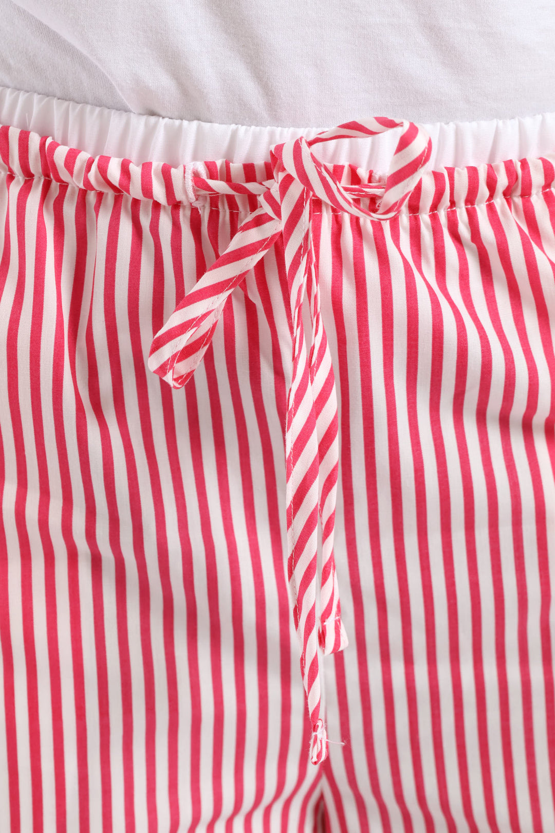 Girls Double Waistband Stripe Wideleg Pant - White/Pink