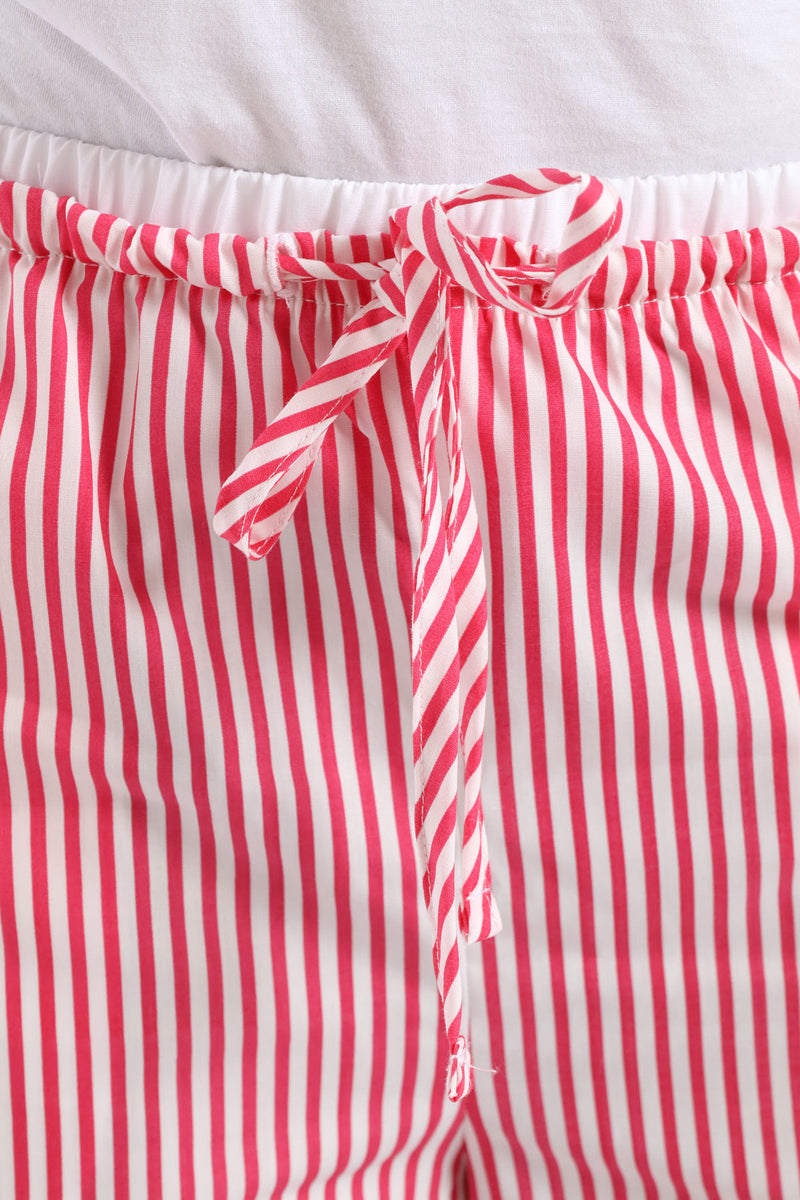 Girls Double Waistband Stripe Wideleg Pant - White/Pink