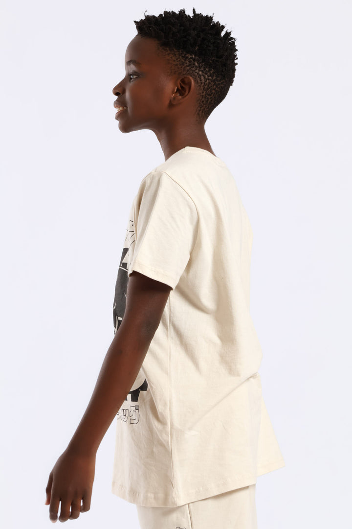 Boys Sonic Check T-Shirt - Stone