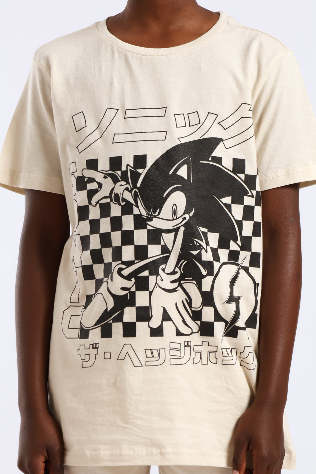 Boys Sonic Check T-Shirt - Stone