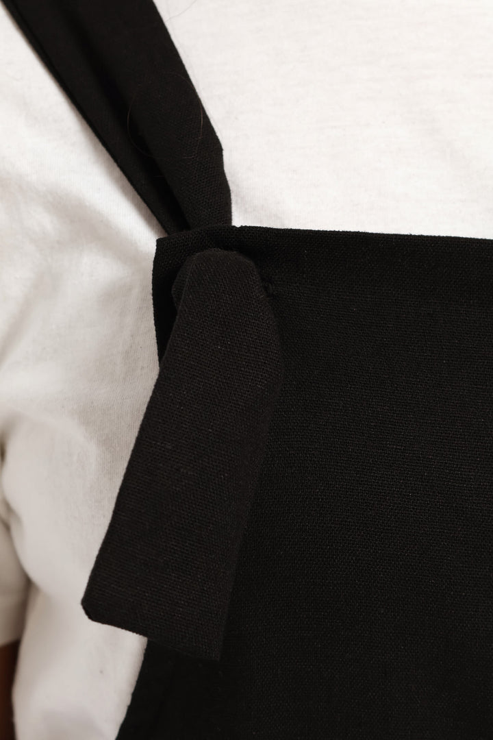 Girls Linen Frill Dungaree - Black