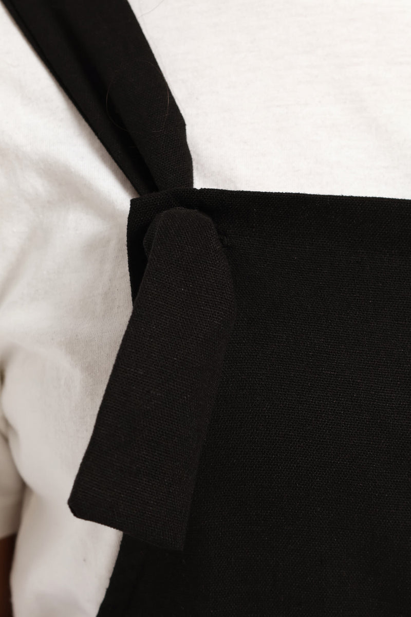 Girls Linen Frill Dungaree - Black