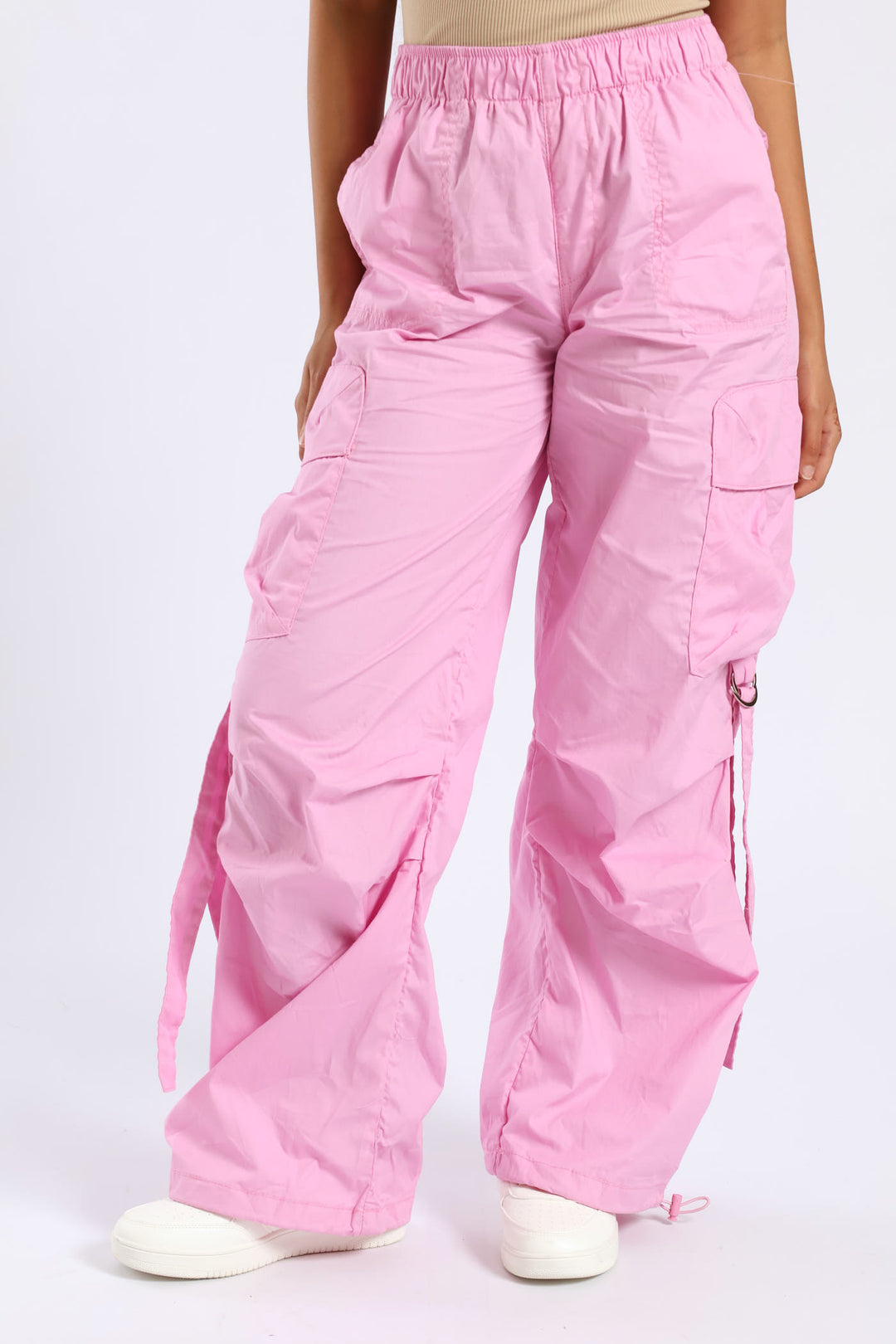 Girls Cargo Parachute Pants - Pink