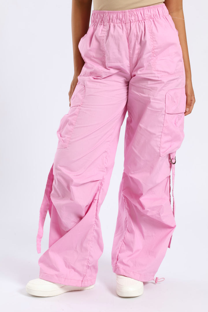 Girls Cargo Parachute Pants - Pink