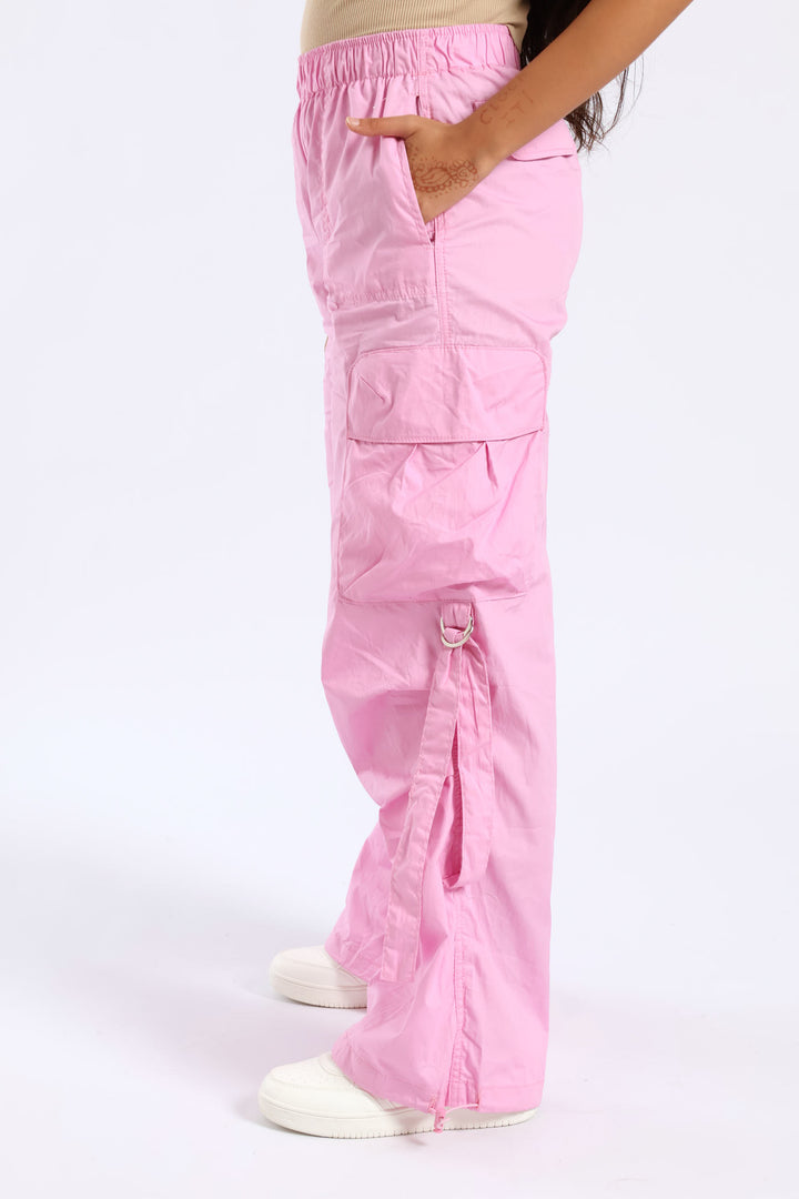 Girls Cargo Parachute Pants - Pink