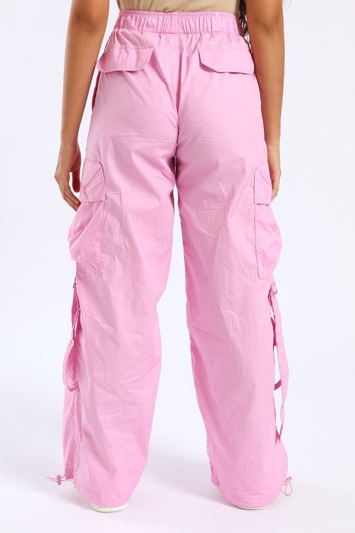 Girls Cargo Parachute Pants - Pink