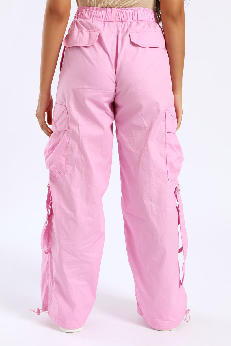 Girls Cargo Parachute Pants - Pink