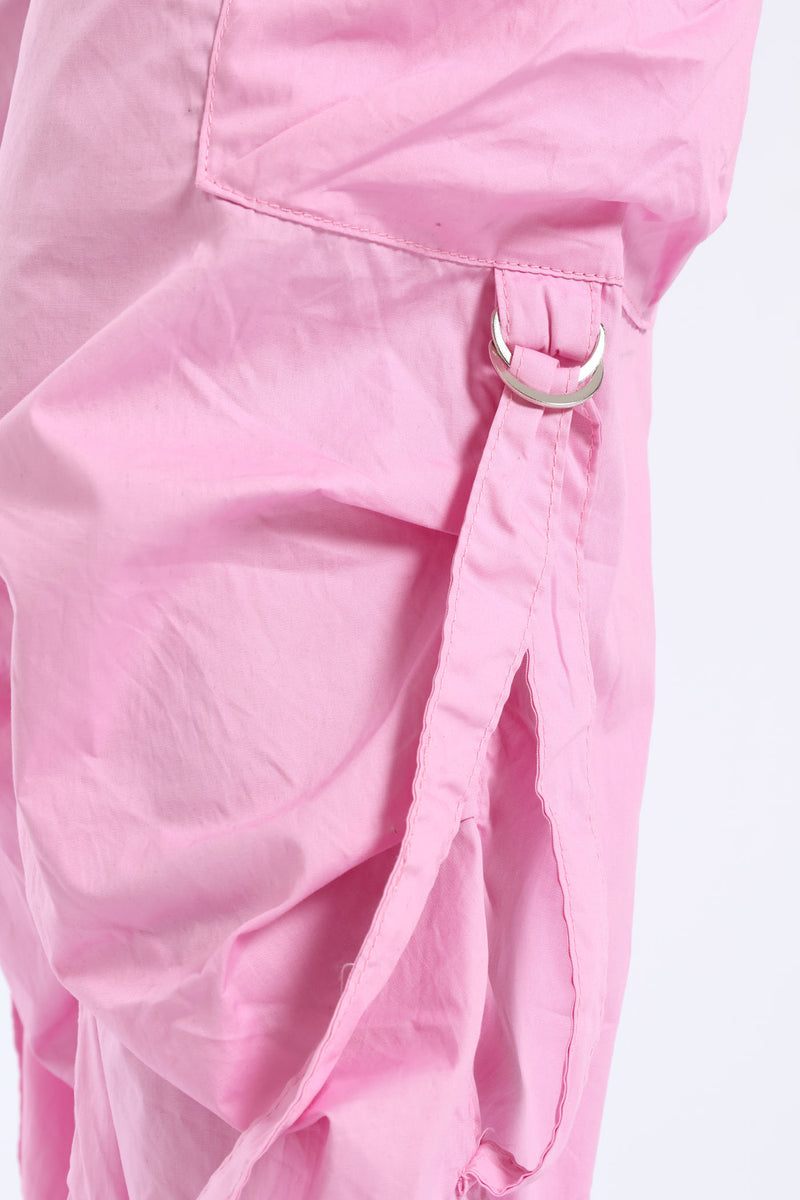 Girls Cargo Parachute Pants - Pink