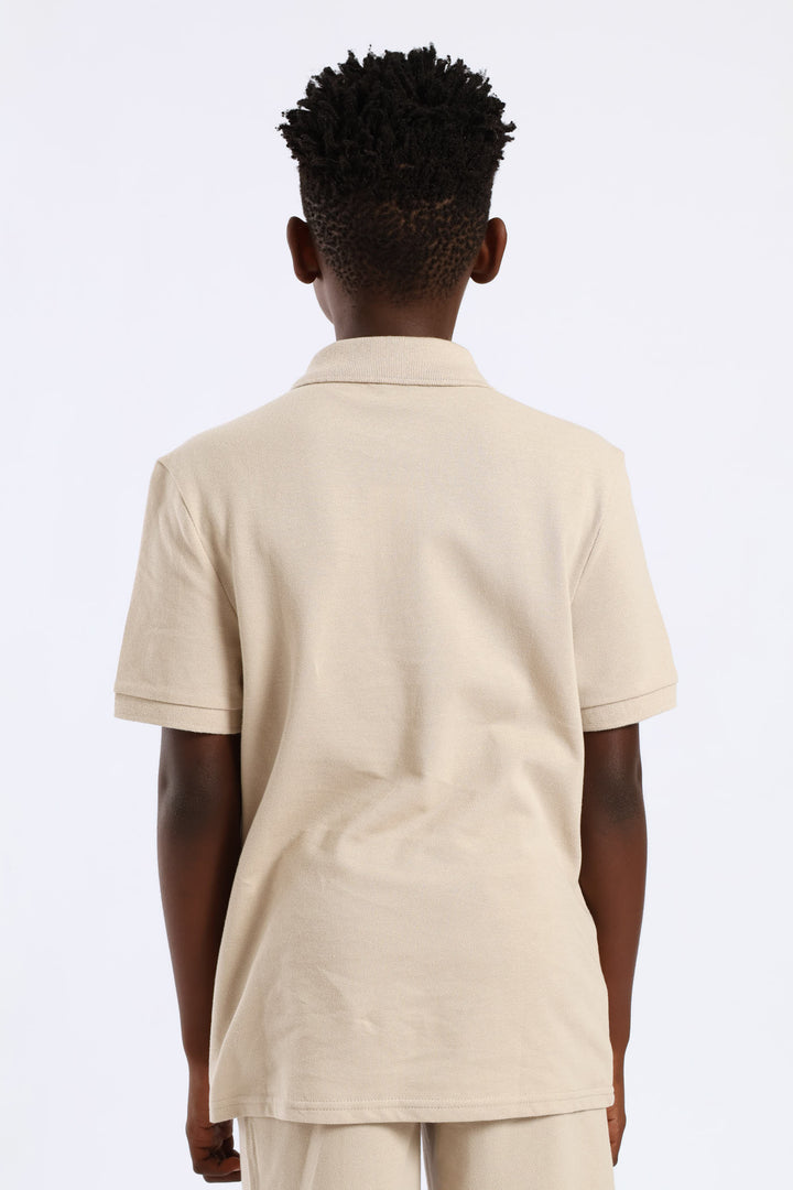 Boys Pique Zip Golfer - Stone