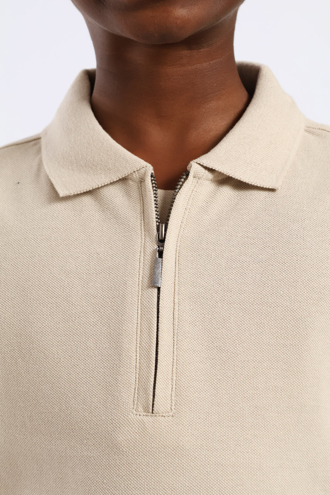 Boys Pique Zip Golfer - Stone