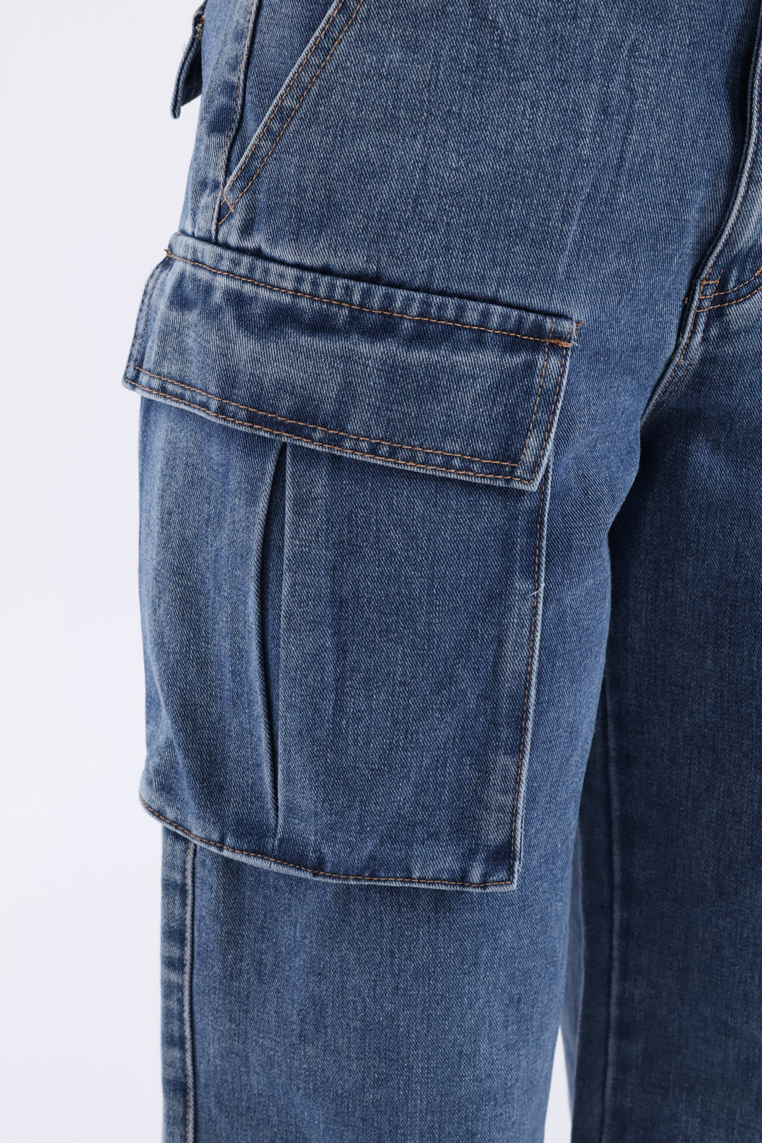 Girls Rigid Pleat Cargo Denim - Blue