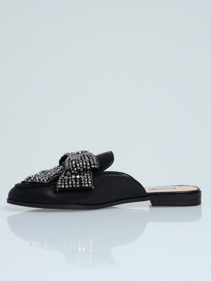 Allegra Big Embellished Bow Slip-On Loafer - Black