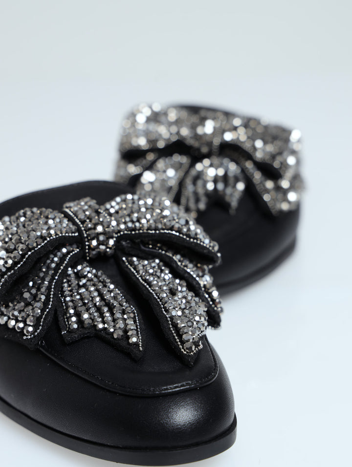 Allegra Big Embellished Bow Slip-On Loafer - Black