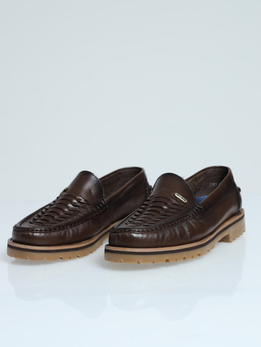 Leather Woven Plait Slip On Chunky Loafer - Dark Brown
