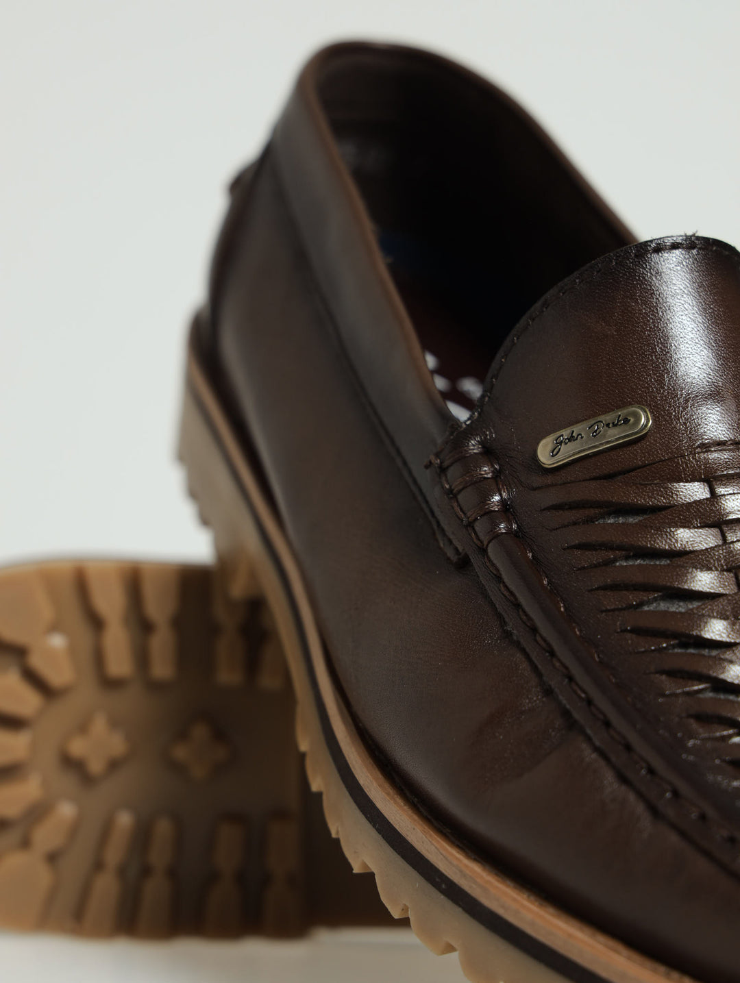 Leather Woven Plait Slip On Chunky Loafer - Dark Brown