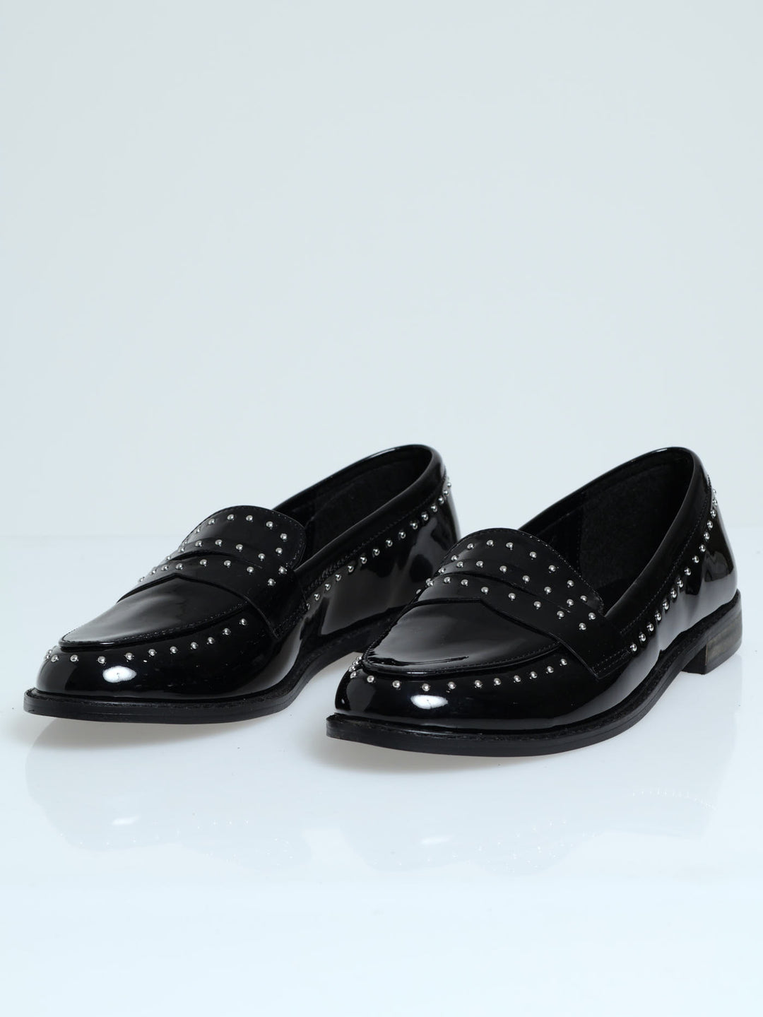 Nail Head Studded Loafer With Studs - Black