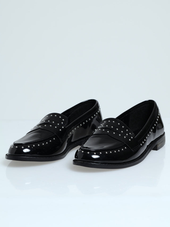 Nail Head Studded Loafer With Studs - Black