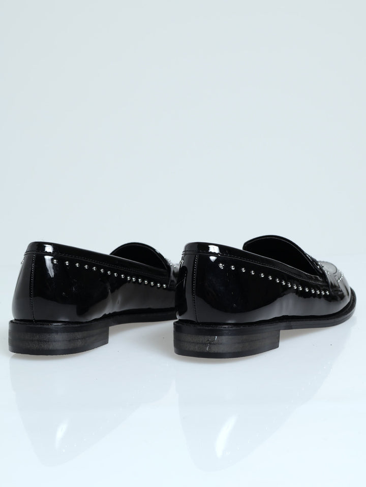 Nail Head Studded Loafer With Studs - Black