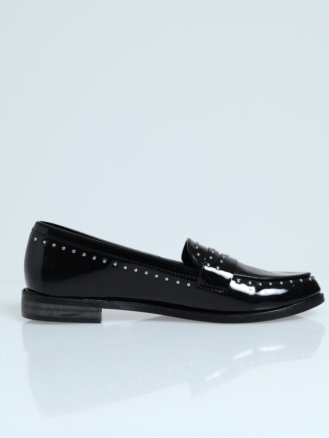 Nail Head Studded Loafer With Studs - Black