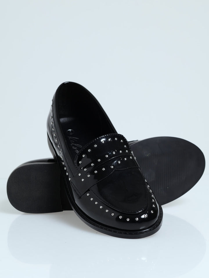Nail Head Studded Loafer With Studs - Black