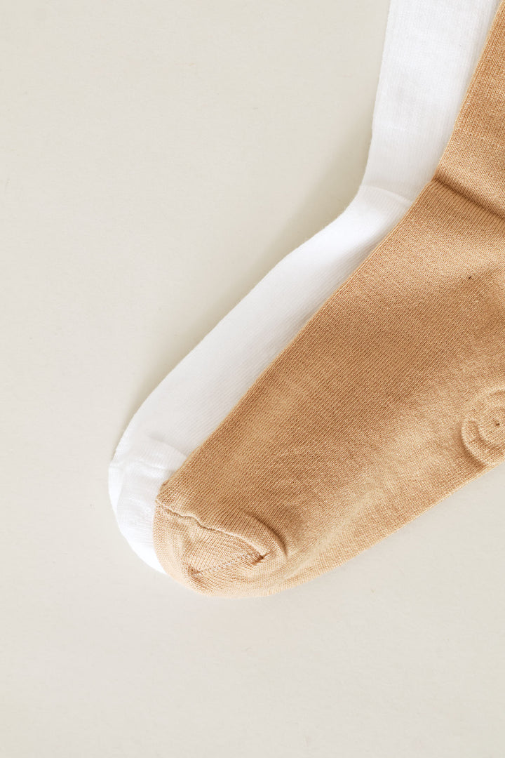 2 Pack Cat Logo Low Crew Sock - White/Oak