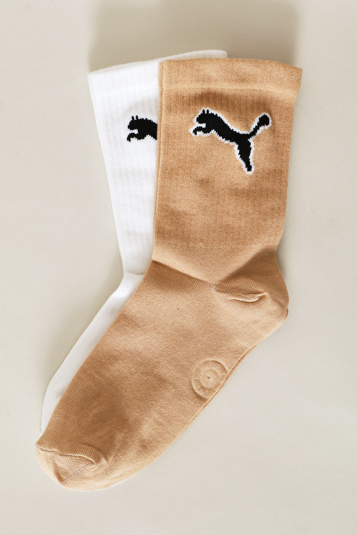 2 Pack Cat Logo Low Crew Sock - White/Oak