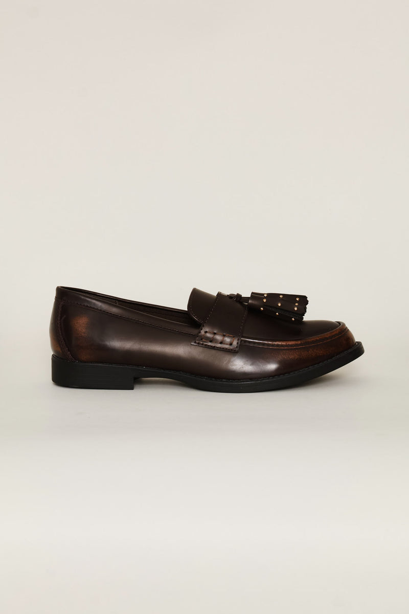 Studded Tassle Loafer - Chocolate
