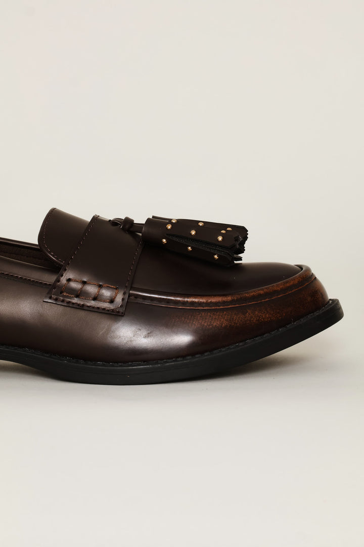 Studded Tassle Loafer - Chocolate