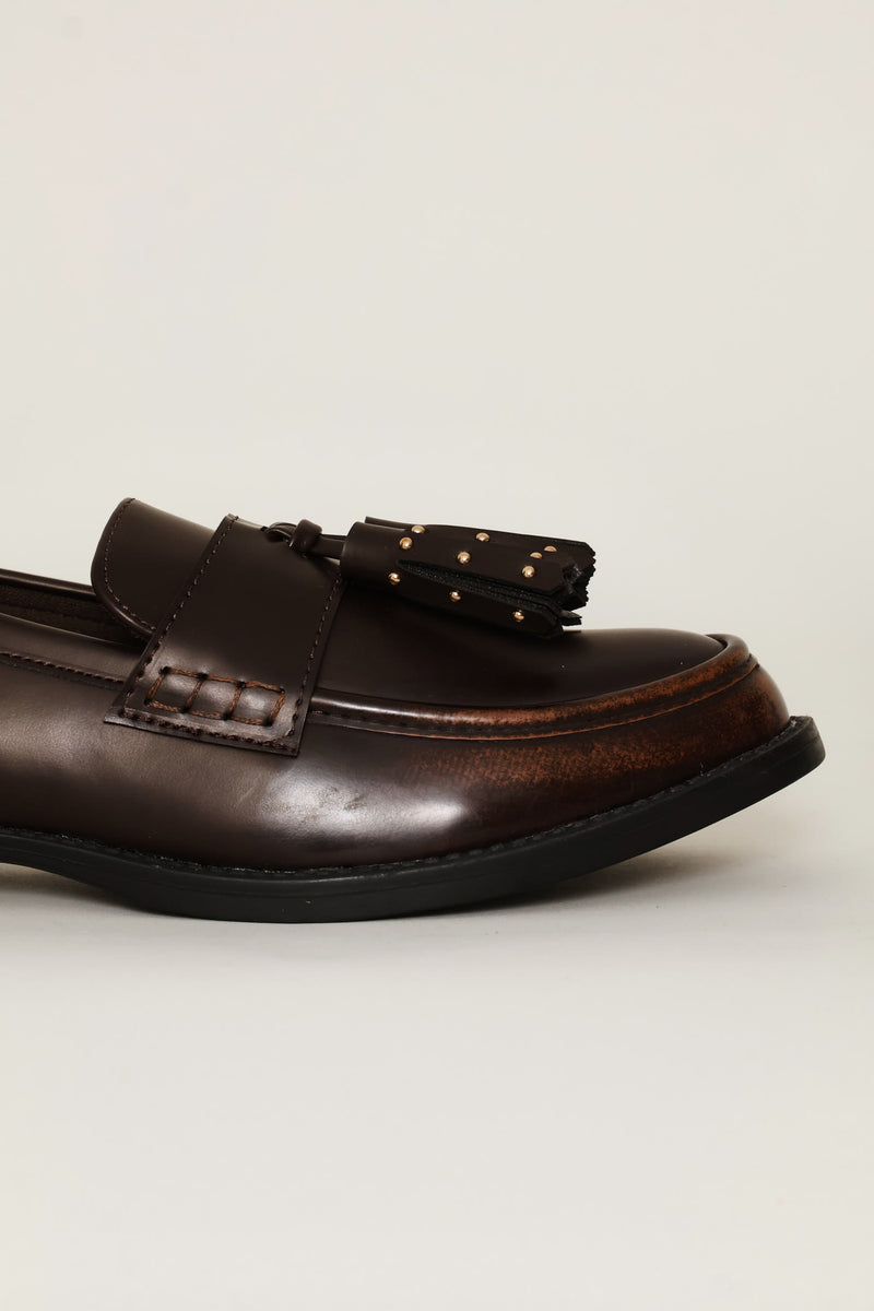 Studded Tassle Loafer - Chocolate