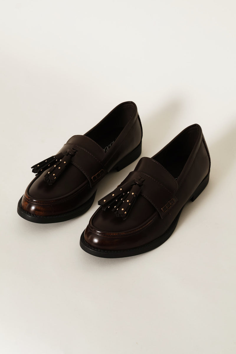 Studded Tassle Loafer - Chocolate