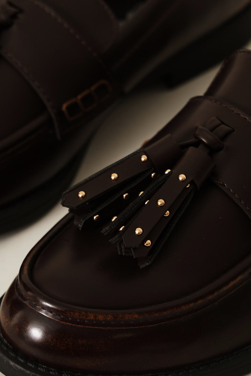 Studded Tassle Loafer - Chocolate