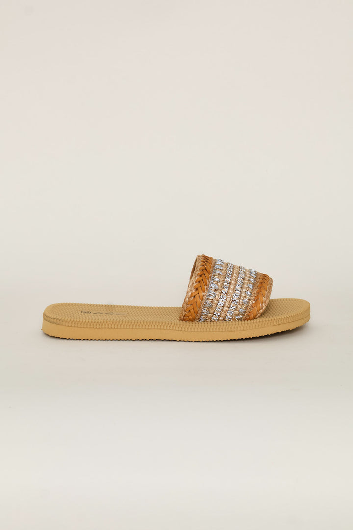 Ankle Strap Crochet Cross Vamp Mule Sandal - Chocolate