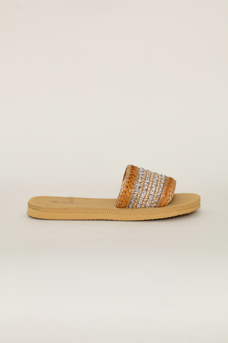 Ankle Strap Crochet Cross Vamp Mule Sandal - Chocolate
