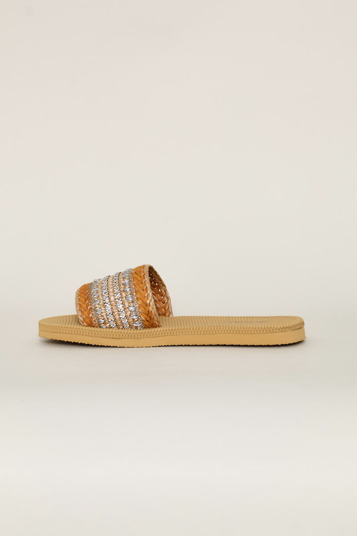Ankle Strap Crochet Cross Vamp Mule Sandal - Chocolate