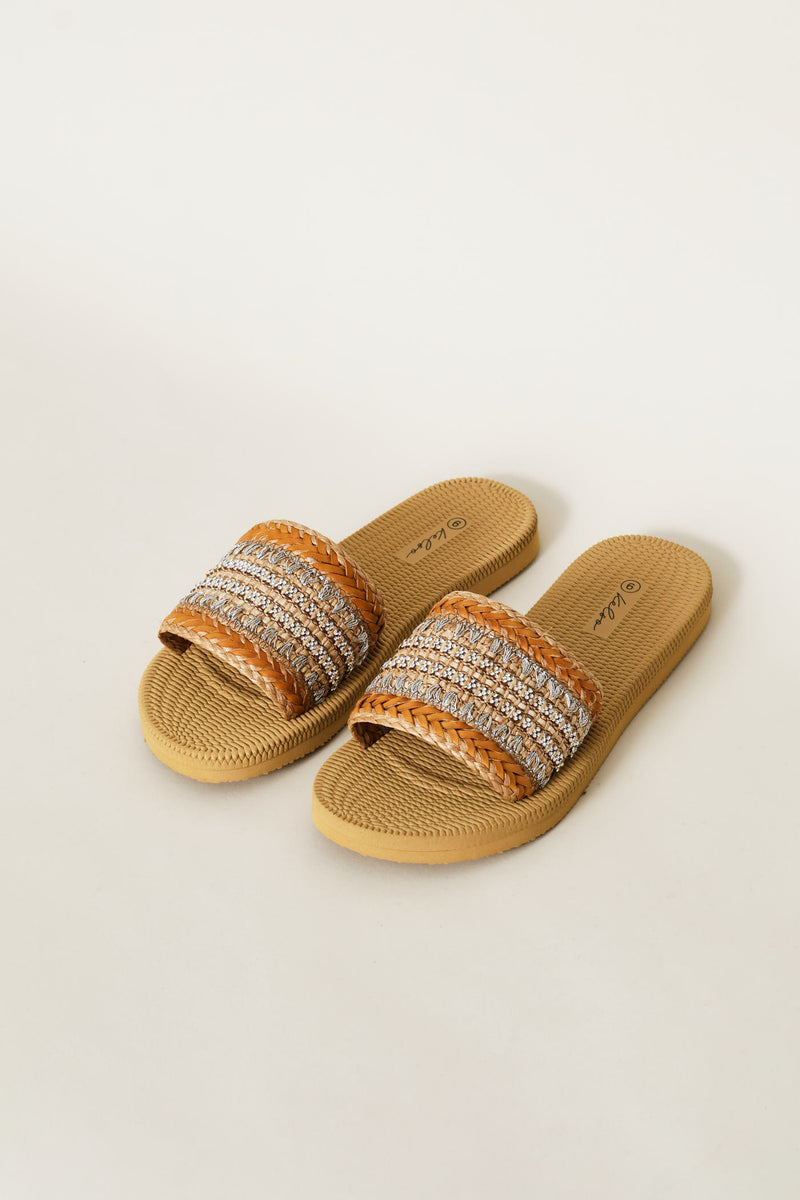 Ankle Strap Crochet Cross Vamp Mule Sandal - Chocolate